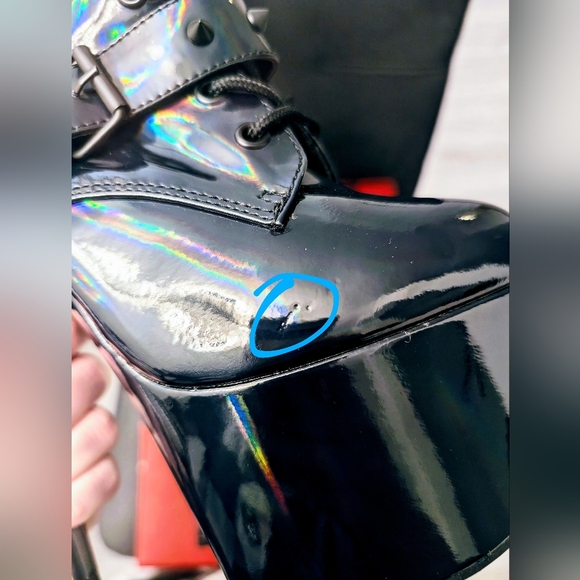 NIB Pleaser Adore 1046 Black Holographic Boots - Picture 14 of 15